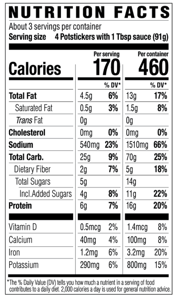 Plantspired Cilantro Garlic Vegetable Potstickers Nutrition Facts