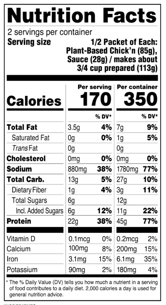 Plantspired Kung Pao Plant-Based Chick’n nutrution facts