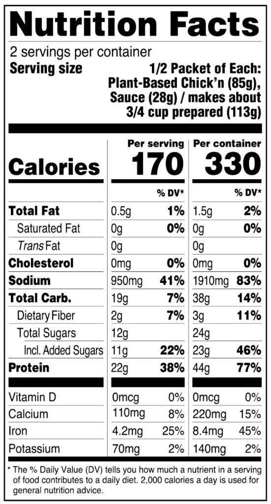 Plantspired Honey Garlic Plant-Based Chick’n Nutrition