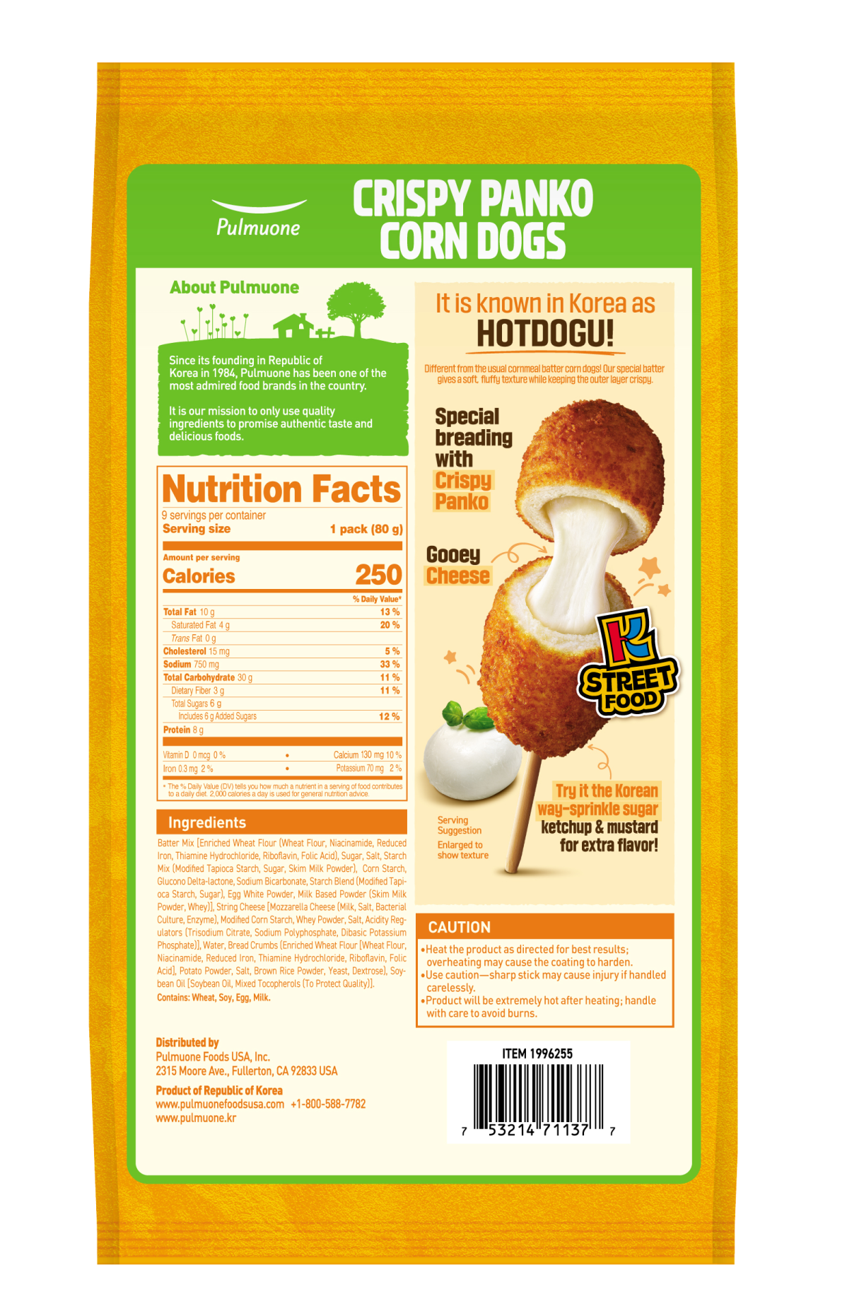 Back of packaging for crispy panko corn dog packaging