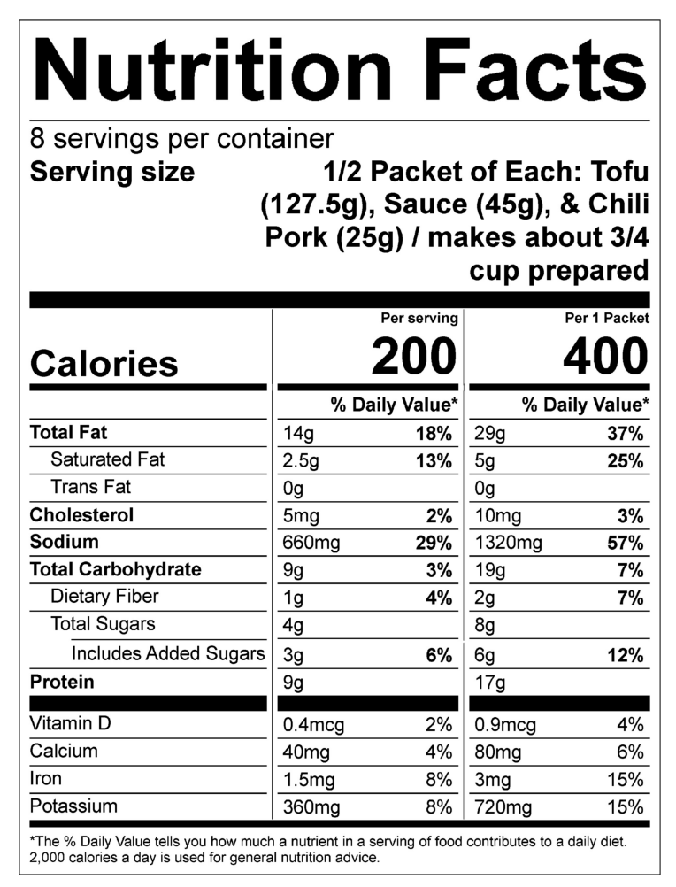 Mapo Tofu Nutrition Facts